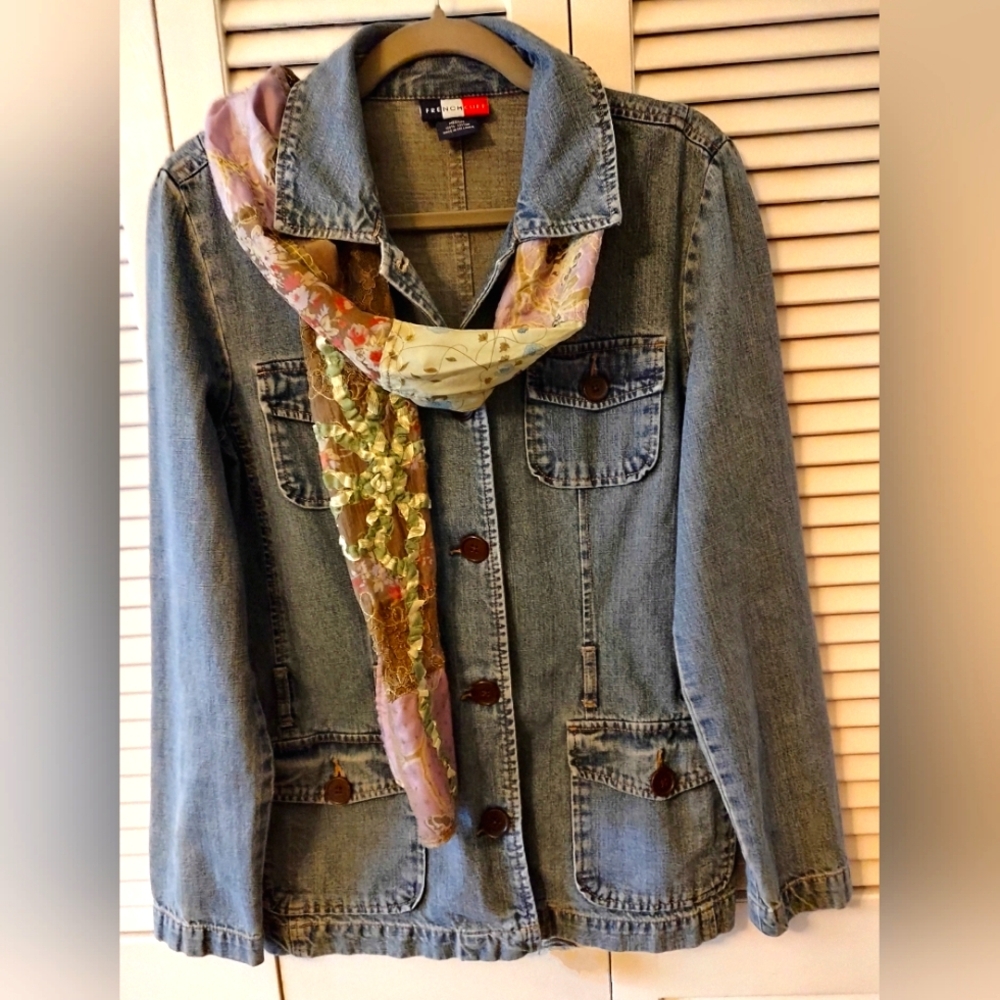 French Cuff Vintage Button Front Denim Jeans Jacket size Medium